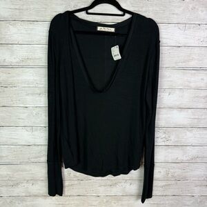 Free People We The Free V Neck Thermal long Sleeve Top Black Size Medium